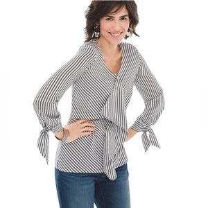 Chico’s Striped Ruffle-Front Tie-Sleeve Top Size 2P